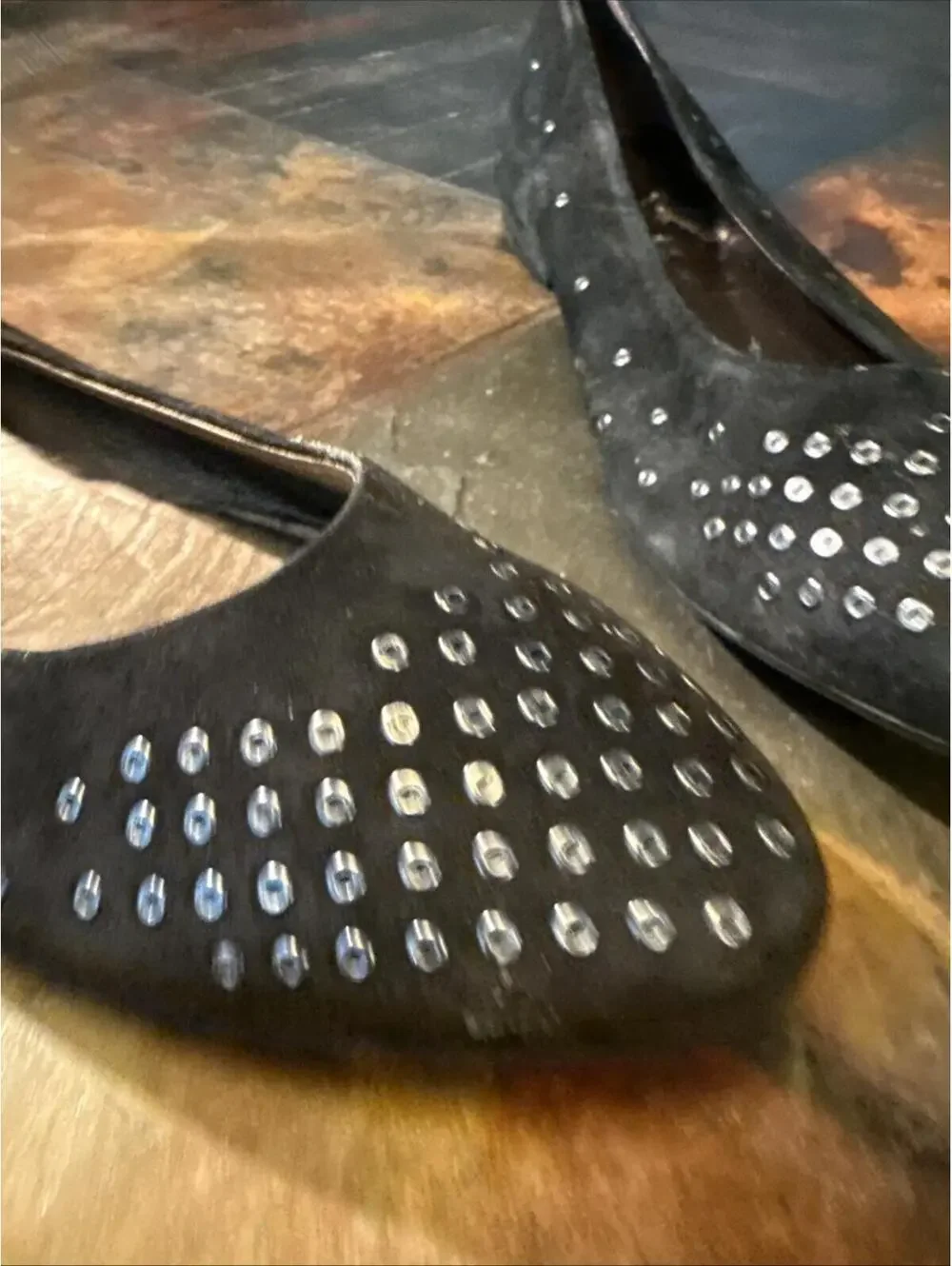 AGL Womens Ballet Flats Size 41 Black Suede Studded Slip On Shoe Italy. Beauty